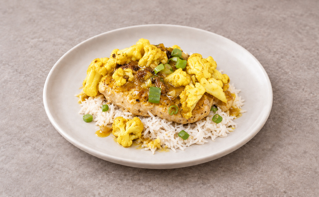 Curried Pork Chops and Cauliflower With Basmati Rice