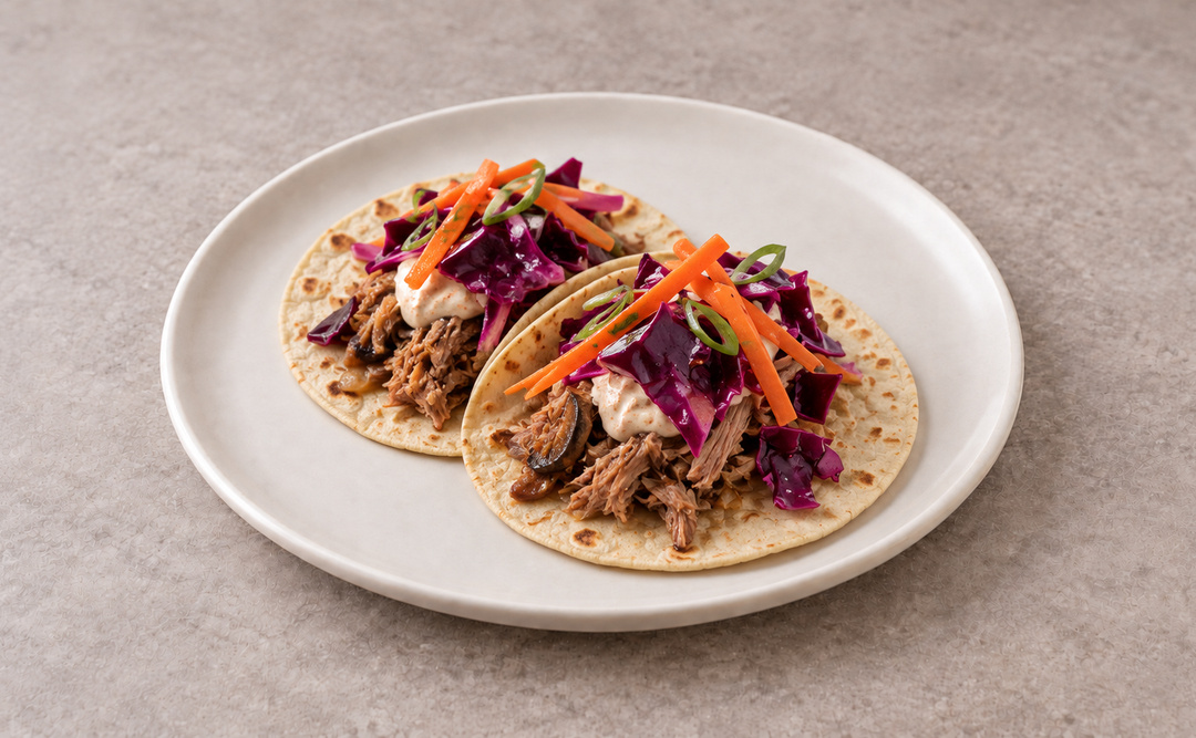 Pork Shoulder Tacos with Chipotle Greek Yogurt and Coleslaw